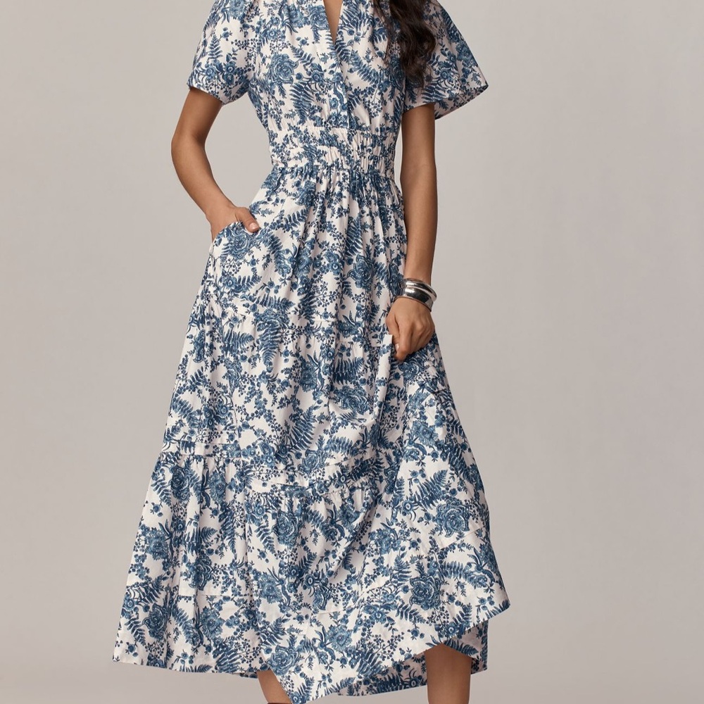 Anthropologie Somerset Maxi Dress Blue and White Floral - Medium